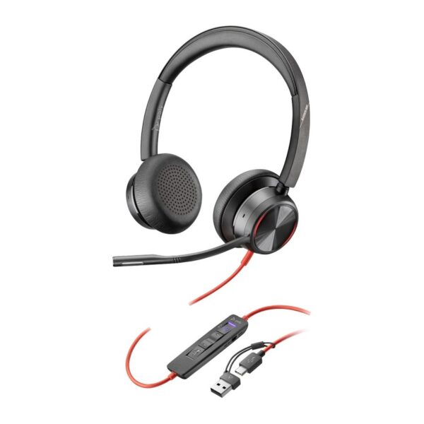HP Poly Blackwire 8225 Headset USB-C with USB-C/A Adapter, Microsoft Teams Certified, ANC, Boom Microphone, Black