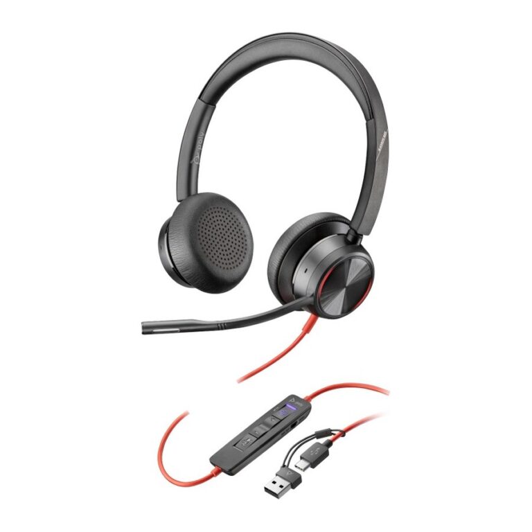 HP Poly Blackwire 8225 Headset USB-C with USB-C/A Adapter, Microsoft Teams Certified, ANC, Boom Microphone, Black