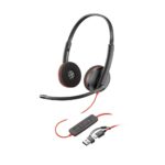 HP Poly Blackwire C3225 Wired Headset with Boom Mic, Red Cable, Black