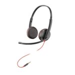 HP Poly Blackwire C3225 Wired Headset with Boom Mic, Red Cable, Black