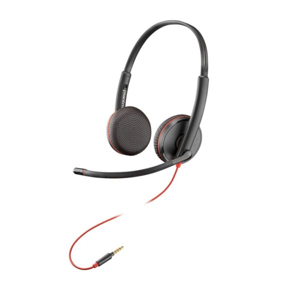 HP Poly Blackwire C3225 Wired Headset with Boom Mic, Red Cable, Black