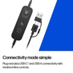 HP Poly Mission 415 Monaural Wired Headset with Microphone, USB-C, USB-A Adapter, Black