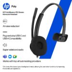 HP Poly Mission 415 Monaural Wired Headset with Microphone, USB-C, USB-A Adapter, Black