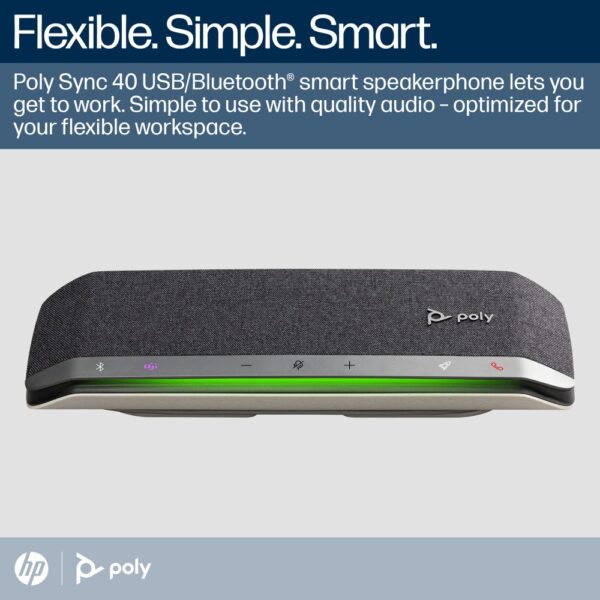 HP Poly Sync 40+ USB-A/C Speakerphone for PC/Mobile, Teams Certified, Bluetooth 5.1, Silver