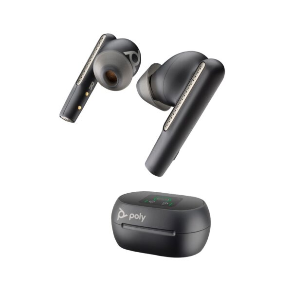 HP Poly Voyager Free 60+M UC Wireless Earbuds with ANC, Built-in Mic, USB-C Adapter & Touchscreen Charge Case, Carbon Black