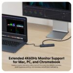 HYPER HD4003GL USB-C 7 Port Hub with 4K HDMI, 10Gbps USB, 100W Power Delivery, SD/MicroSD, Gigabit Ethernet Blue/Grey