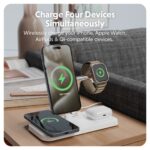 HYPER HJ3004WHGL 4-in-1 Magnetic Qi2 Wireless Charging Stand for iPhone, Watch, AirPods - Silver/White