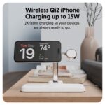 HYPER HJ3004WHGL 4-in-1 Magnetic Qi2 Wireless Charging Stand for iPhone, Watch, AirPods - Silver/White