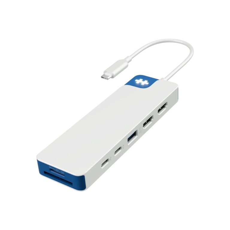 Hyper HYPER HD4103BUGL USB-C 7-Port Hub with Dual HDMI SD Card Reader 100W PD Blue and White
