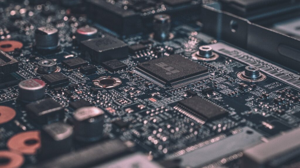 Close up of a microchip on a circuit board