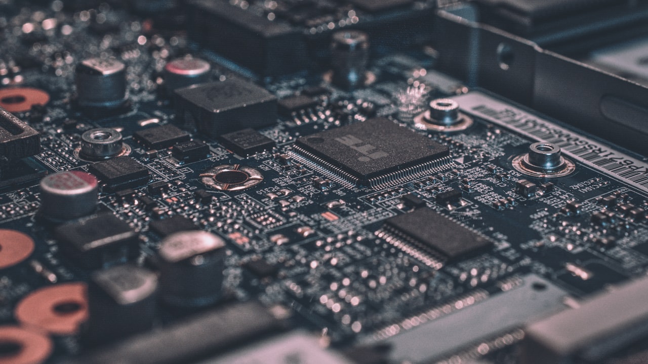 Close up of a microchip on a circuit board