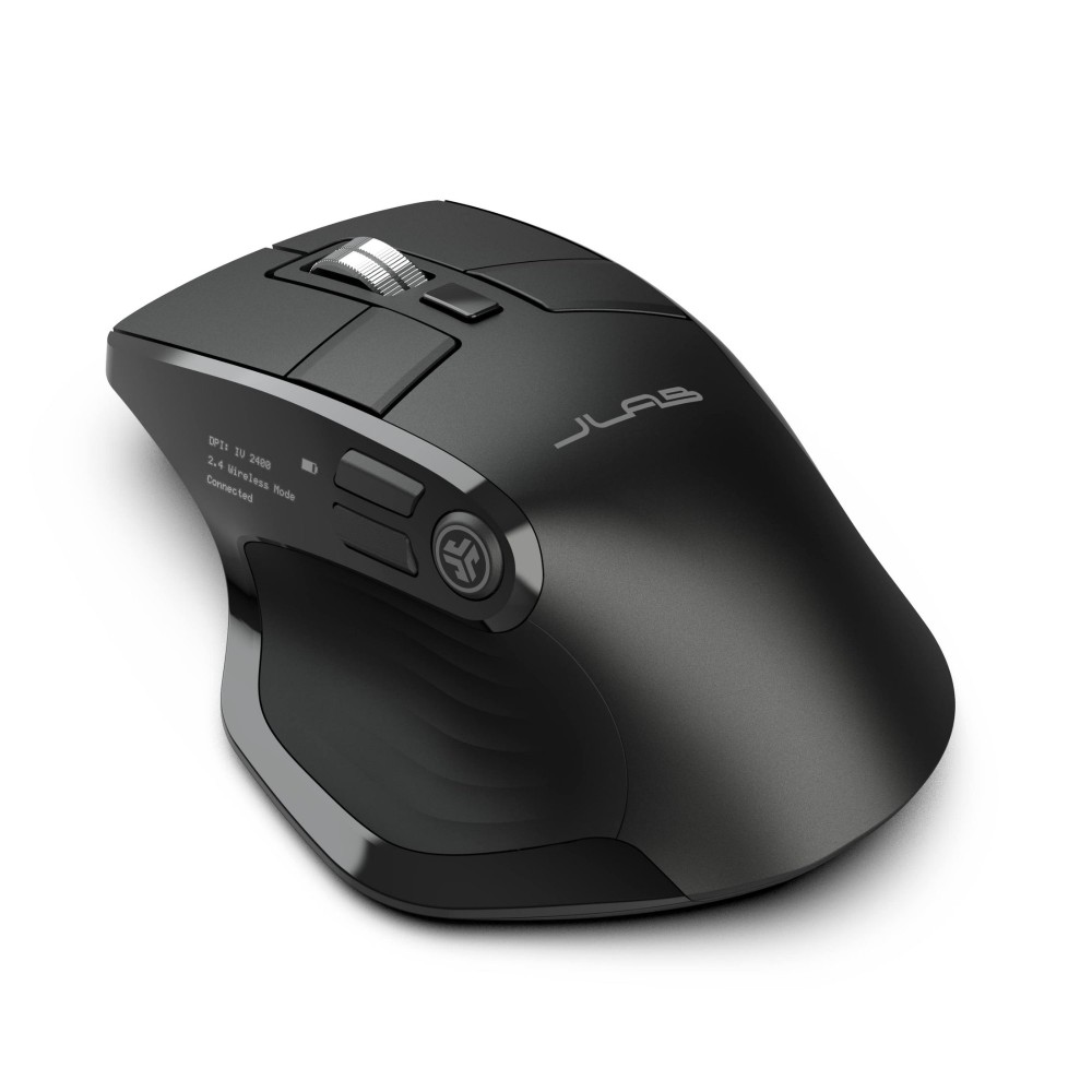 JLab Epic Wireless Mouse, Right-Hand, Bluetooth + USB, Optical, 2400 DPI, 9 Buttons, Black