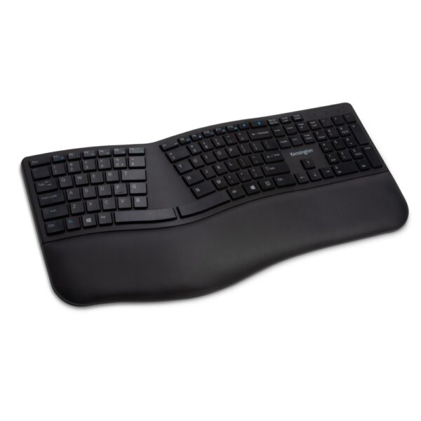Kensington Pro Fit Ergo Wireless Keyboard Black with AES Encryption, Bluetooth, Nano Receiver