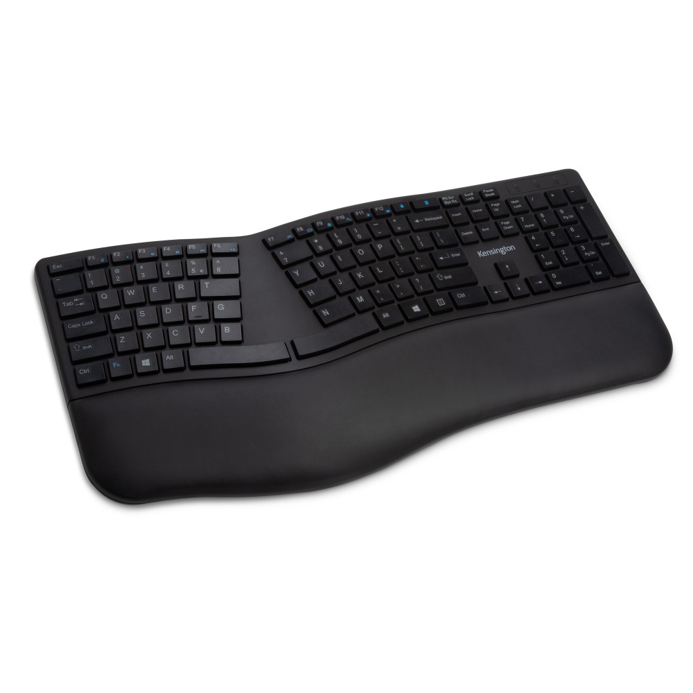 Kensington Pro Fit Ergo Wireless Keyboard Black with AES Encryption, Bluetooth, Nano Receiver