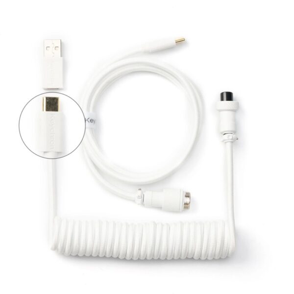Keychron Coiled Aviator USB Cable 1.36m USB-C to 2x USB-C Male Connectors White