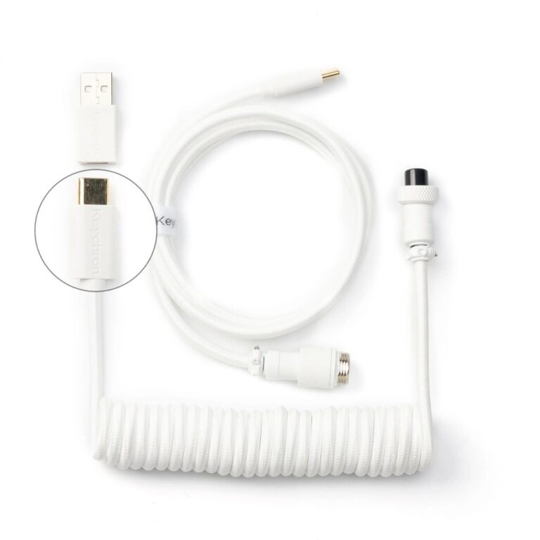 Keychron Coiled Aviator USB Cable 1.36m USB-C to 2x USB-C Male Connectors White