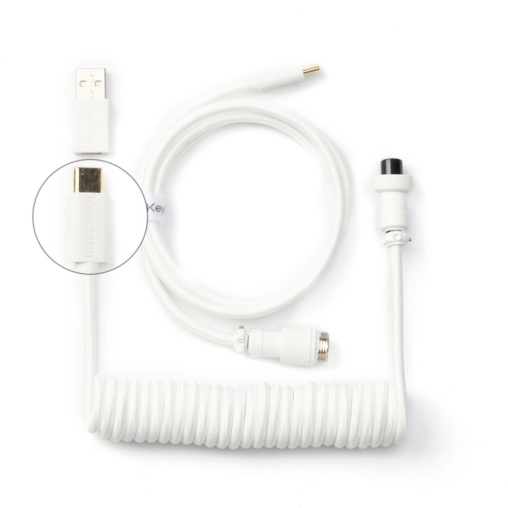 Keychron Coiled Aviator USB Cable 1.36m USB-C to 2x USB-C Male Connectors White Keychron Coiled Aviator USB Cable 1.36m USB-C to 2x USB-C Male Connectors White