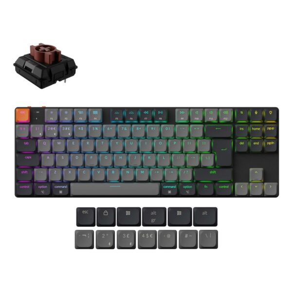 Keychron K1 v6 TKL RGB Mechanical Keyboard, Low-Profile, Wireless/Wired, Milk POM Brown, UK ISO, Grey