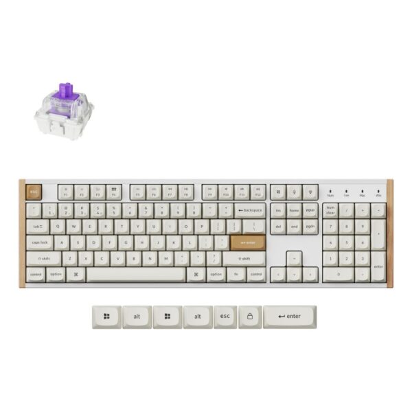 Keychron K10 HE Wireless Gaming Keyboard, Magnetic-Mechanical, RGB, Full-size, UK English, White, Wood