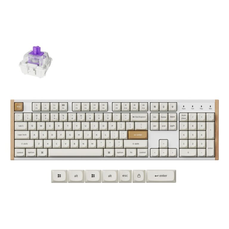 Keychron K10 HE Wireless Gaming Keyboard, Magnetic-Mechanical, RGB, Full-size, UK English, White, Wood