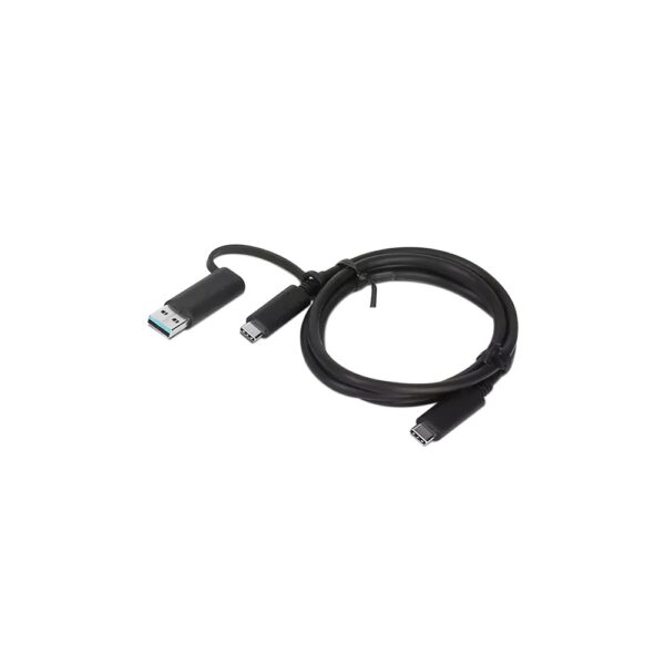 Lenovo USB to USB-C Hybrid Cable, 1m, USB 3.2 Gen 1, 10Gbps, 100W Power, Black