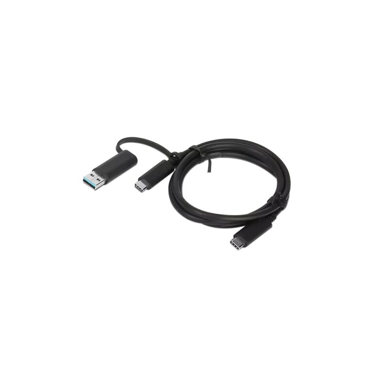 Lenovo USB to USB-C Hybrid Cable, 1m, USB 3.2 Gen 1, 10Gbps, 100W Power, Black