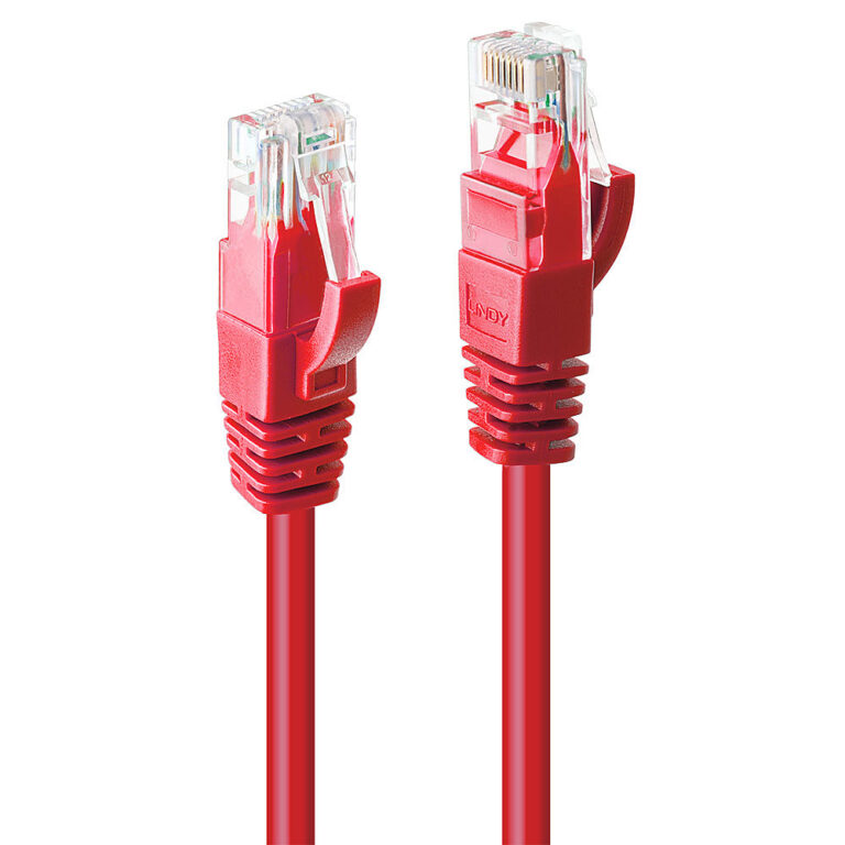 Lindy 0.5m Cat6 U/UTP Network Cable Red, RJ45 Male to RJ45 Male, 250MHz, Gold Plated Contacts