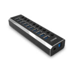 Lindy 10 Port USB 3.2 Gen 1 Hub with On/Off Switches, 1m Cable, 5Gbps, Black