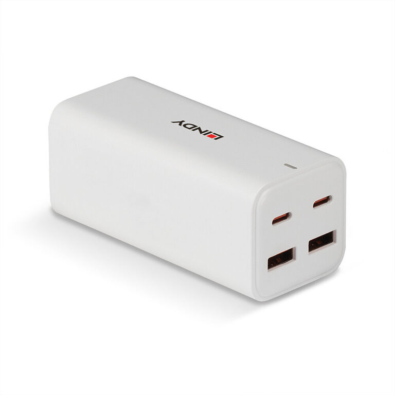 Lindy 100W 4-Port USB Type-A & Type-C GaN Charger with PPS & Power Delivery - White