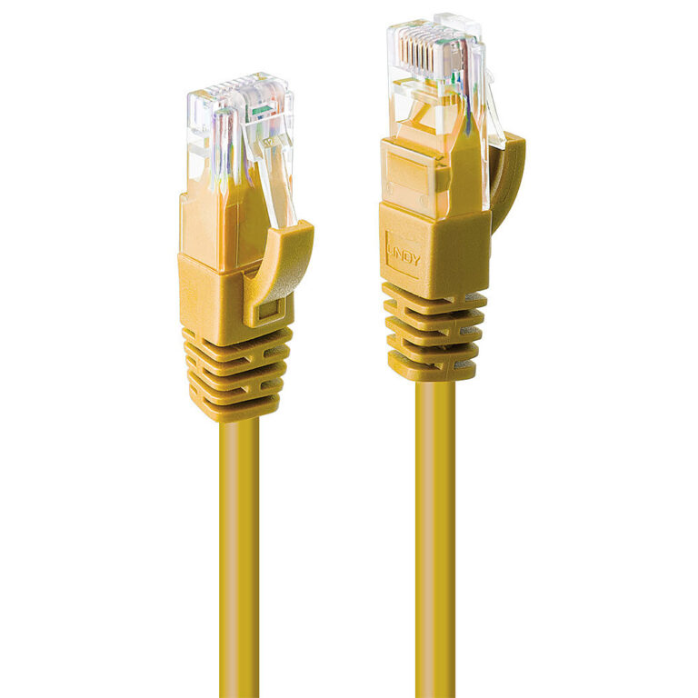 Lindy 15m Cat6 U/UTP Network Cable Yellow, Male RJ-45 to Male RJ-45, Gold Plated