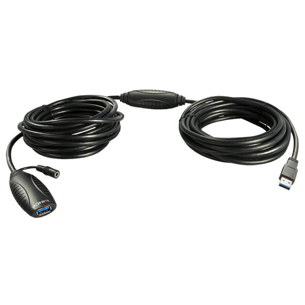 Lindy 15m USB 3.2 Gen 1 Active Extension Cable, USB-A Male to USB-A Female, 5Gbps, Black