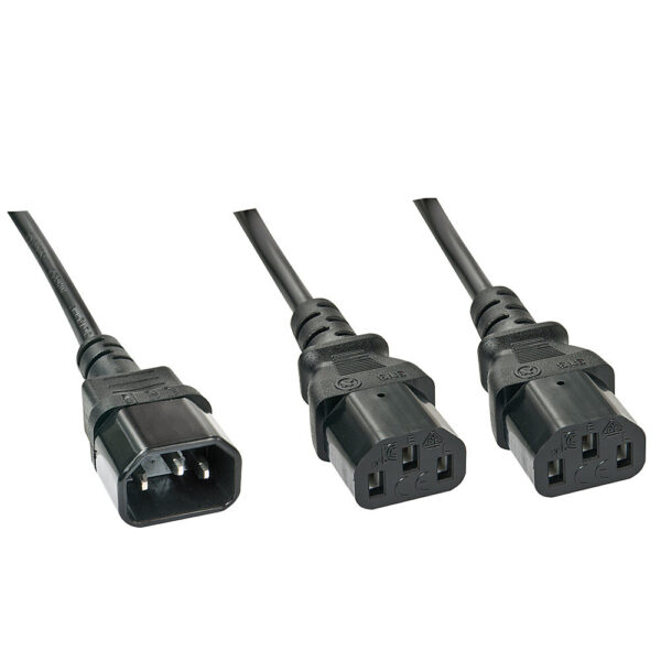Lindy 1m IEC Splitter Cable C14 Male to 2 x C13 Female Coupler, Black