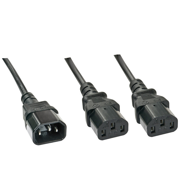Lindy 1m IEC Splitter Cable C14 Male to 2 x C13 Female Coupler, Black