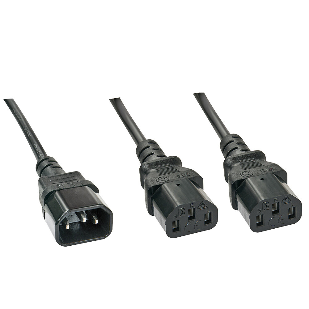 Lindy 1m IEC Splitter Cable C14 Male to 2 x C13 Female Coupler, Black Lindy 1m IEC Splitter Cable C14 Male to 2 x C13 Female Coupler, Black