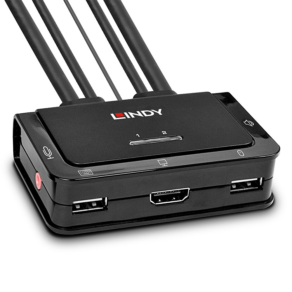 Lindy 2 Port HDMI USB 2.0 Audio KVM Switch 0.9m Cable 1920x1080 Black