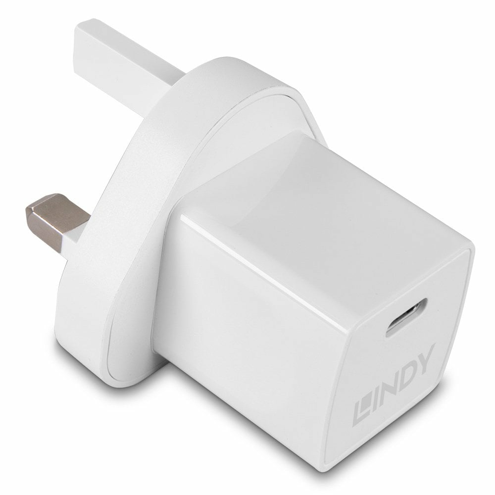 Lindy 20W USB-C GaN Power Delivery 3.0 Charger, Universal, UK Plug, White Lindy 20W USB-C GaN Power Delivery 3.0 Charger, Universal, UK Plug, White
