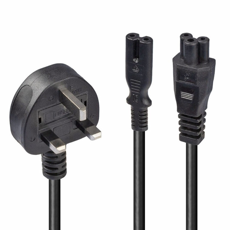 Lindy 2.5m UK 3 Pin Plug (Type G) to IEC C7 Splitter Extension Cable, Angled, Black