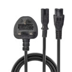Lindy 2.5m UK 3 Pin Plug (Type G) to IEC C7 Splitter Extension Cable, Angled, Black