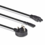 Lindy 2.5m UK 3 Pin Plug (Type G) to IEC C7 Splitter Extension Cable, Angled, Black