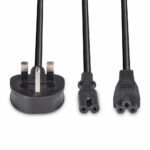Lindy 2.5m UK 3 Pin Plug (Type G) to IEC C7 Splitter Extension Cable, Angled, Black