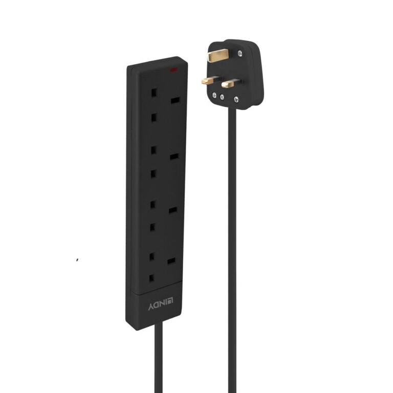 Lindy 2m 4-Way UK Mains Power Extension Cable, Black