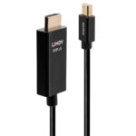 Lindy 2m Active Mini DisplayPort to HDMI 2.0 Cable, 4K 60Hz HDR, Gold Plated, Black