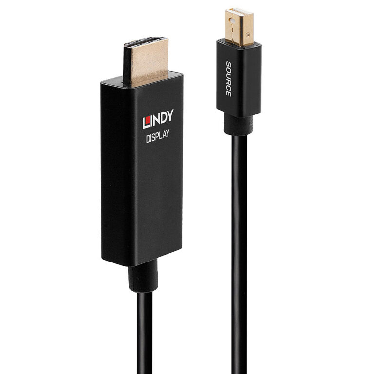 Lindy 2m Active Mini DisplayPort to HDMI 2.0 Cable, 4K 60Hz HDR, Gold Plated, Black