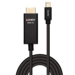 Lindy 2m Active Mini DisplayPort to HDMI 2.0 Cable, 4K 60Hz HDR, Gold Plated, Black