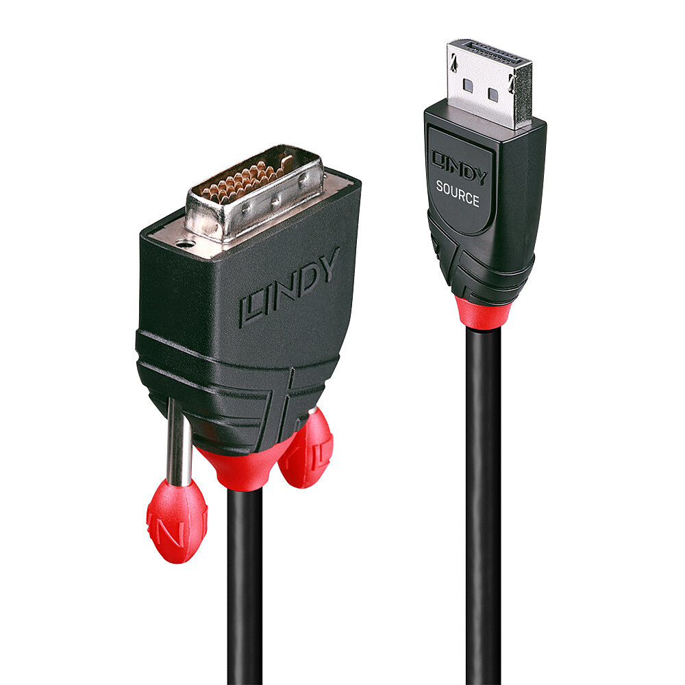 Lindy 2m DisplayPort to DVI-D Cable, Male DisplayPort to Female DVI-D, Gold-Plated, Black Lindy 2m DisplayPort to DVI-D Cable, Male DisplayPort to Female DVI-D, Gold-Plated, Black