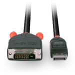 Lindy 2m DisplayPort to DVI-D Cable, Male DisplayPort to Female DVI-D, Gold-Plated, Black