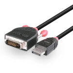 Lindy 2m DisplayPort to DVI-D Cable, Male DisplayPort to Female DVI-D, Gold-Plated, Black