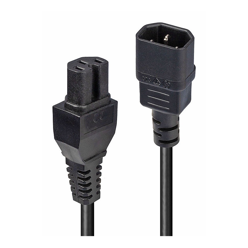 Lindy 2m IEC C14 Male to C15 Female Hot Condition Power Cable, Black Lindy 2m IEC C14 Male to C15 Female Hot Condition Power Cable, Black