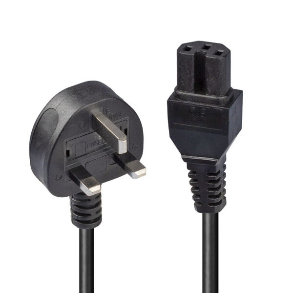 Lindy 2m UK 3 Pin Angled G Plug to C15 Hot Condition Power Cable, Black