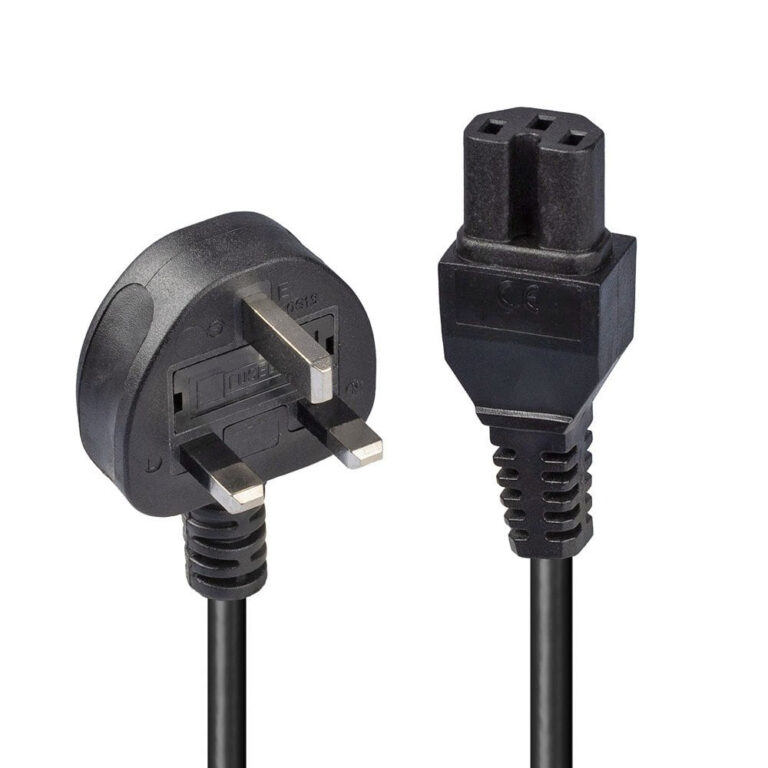 Lindy 2m UK 3 Pin Angled G Plug to C15 Hot Condition Power Cable, Black